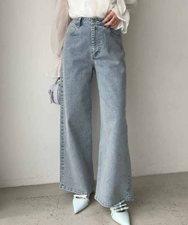  「ストレッチワイドデニムパンツ」|その他|サックスブルー