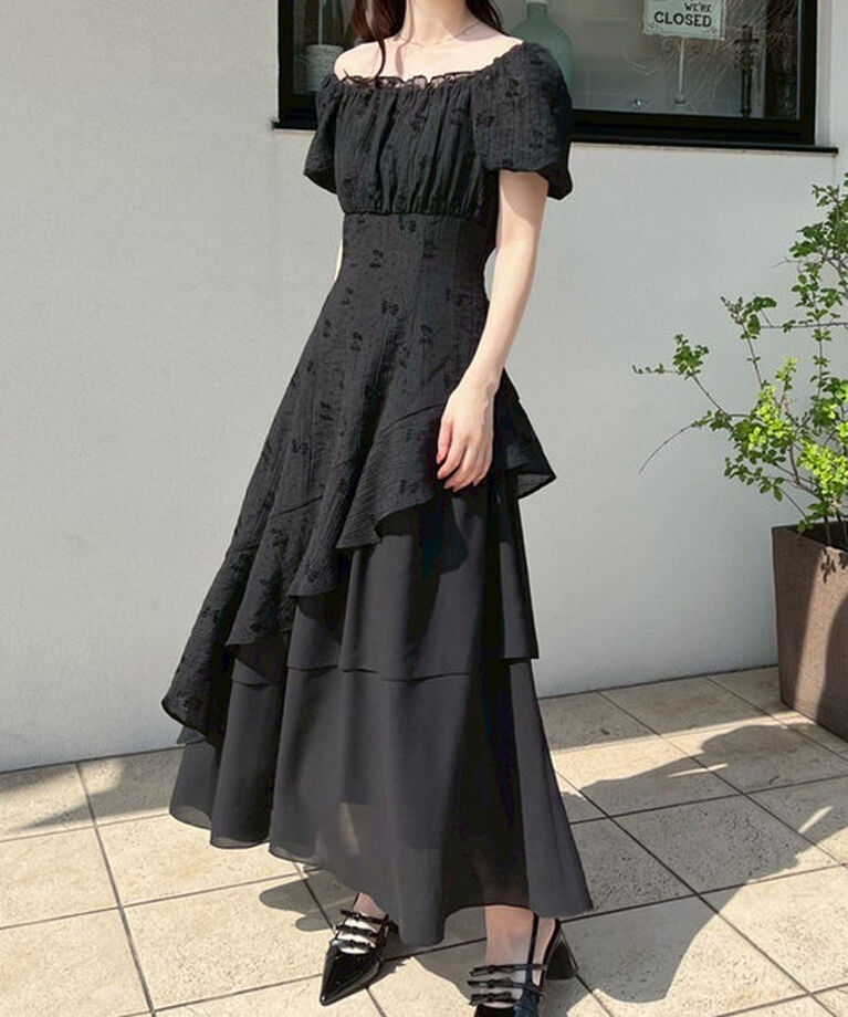  「【Black collection】イレヘムティアードロングワンピース」|ワンピース|