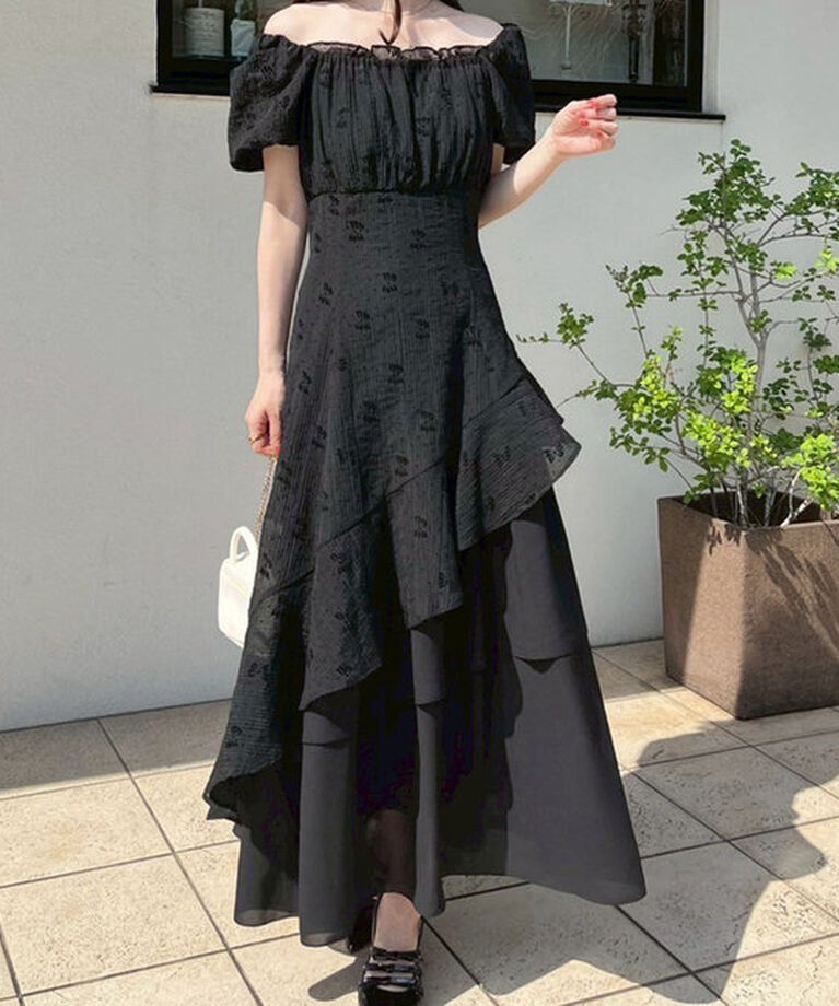  「【Black collection】イレヘムティアードロングワンピース」|ワンピース|