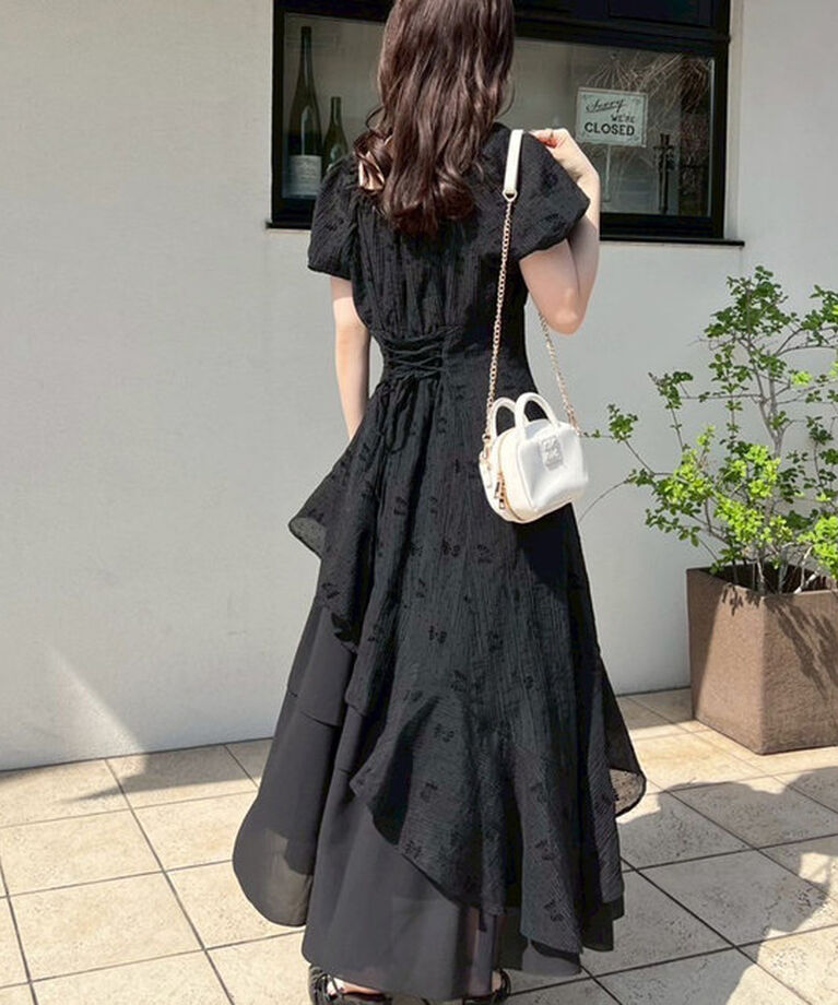  「【Black collection】イレヘムティアードロングワンピース」|ワンピース|