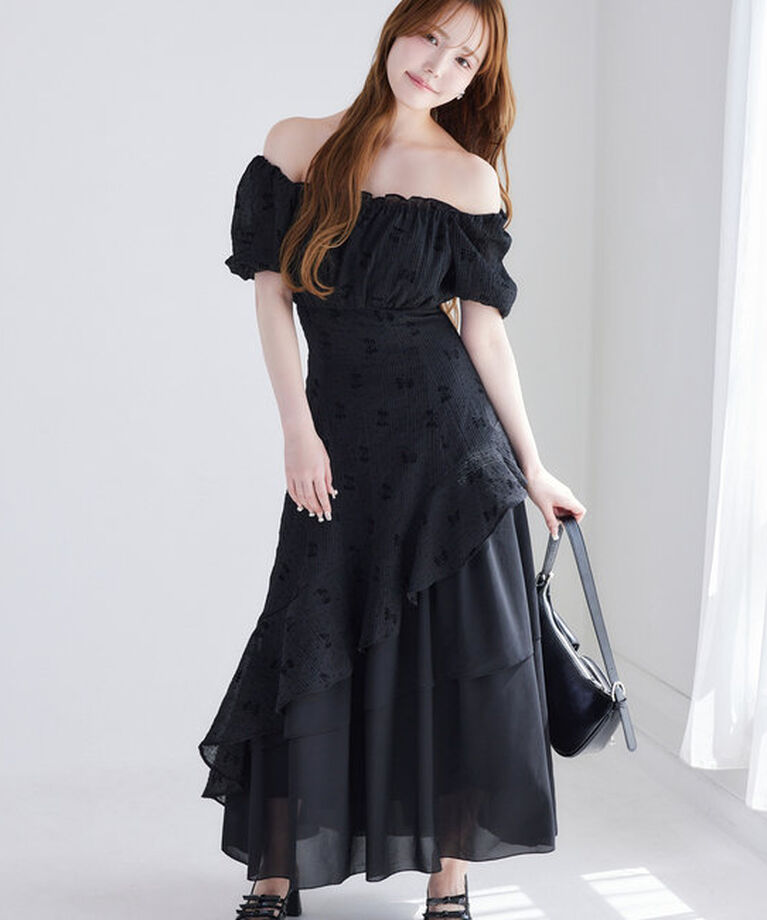  「【Black collection】イレヘムティアードロングワンピース」|ワンピース|