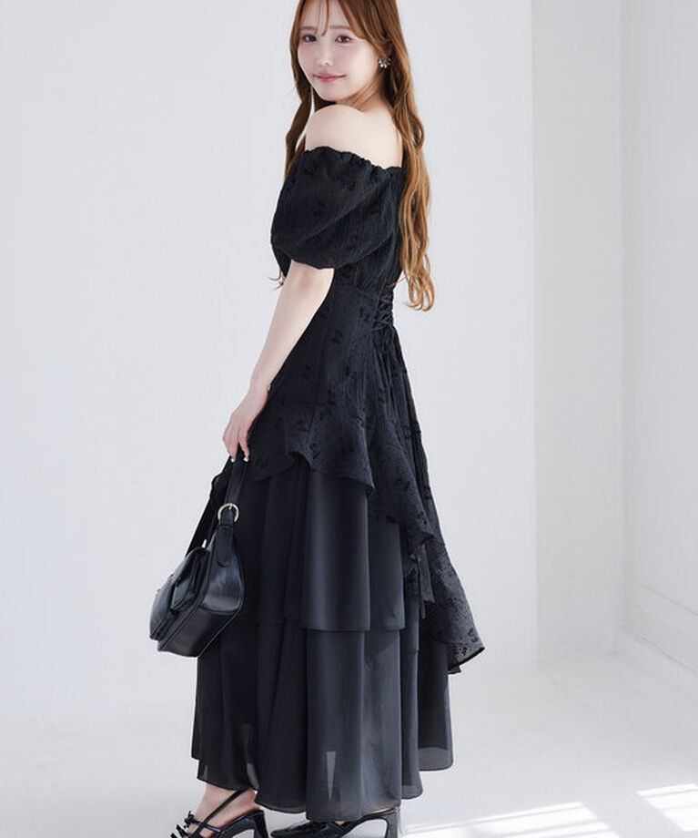  「【Black collection】イレヘムティアードロングワンピース」|ワンピース|