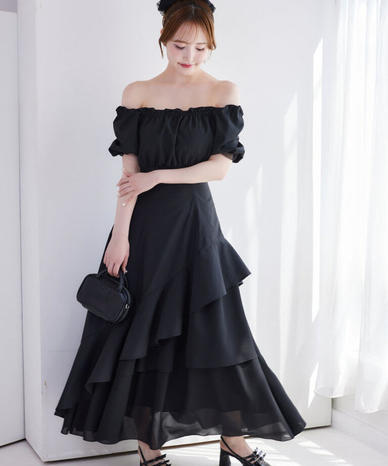  「【Black collection】イレヘムティアードロングワンピース」|ワンピース|ブラック