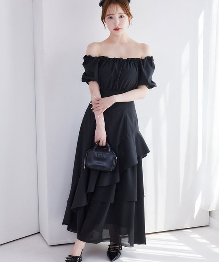  「【Black collection】イレヘムティアードロングワンピース」|ワンピース|