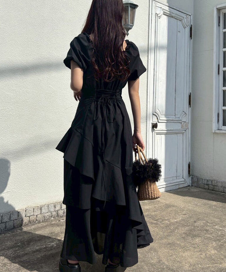  「【Black collection】イレヘムティアードロングワンピース」|ワンピース|