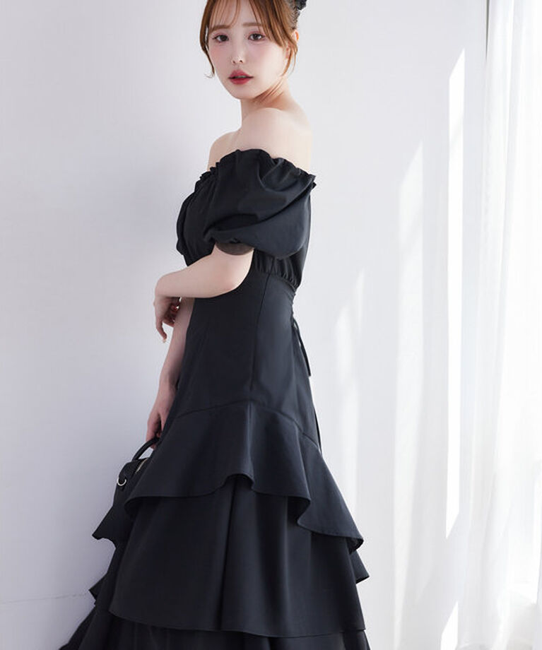  「【Black collection】イレヘムティアードロングワンピース」|ワンピース|