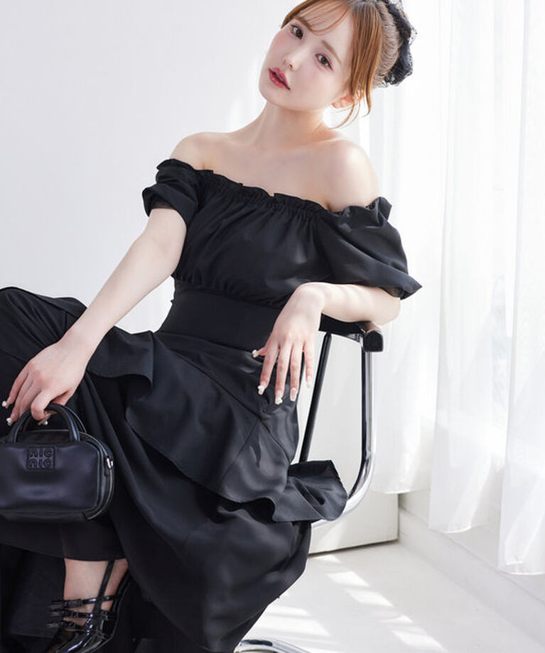  「【Black collection】イレヘムティアードロングワンピース」|ワンピース|
