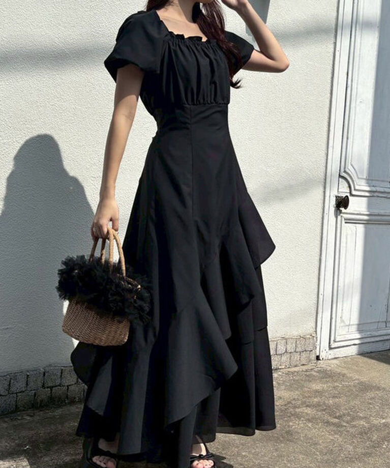  「【Black collection】イレヘムティアードロングワンピース」|ワンピース|