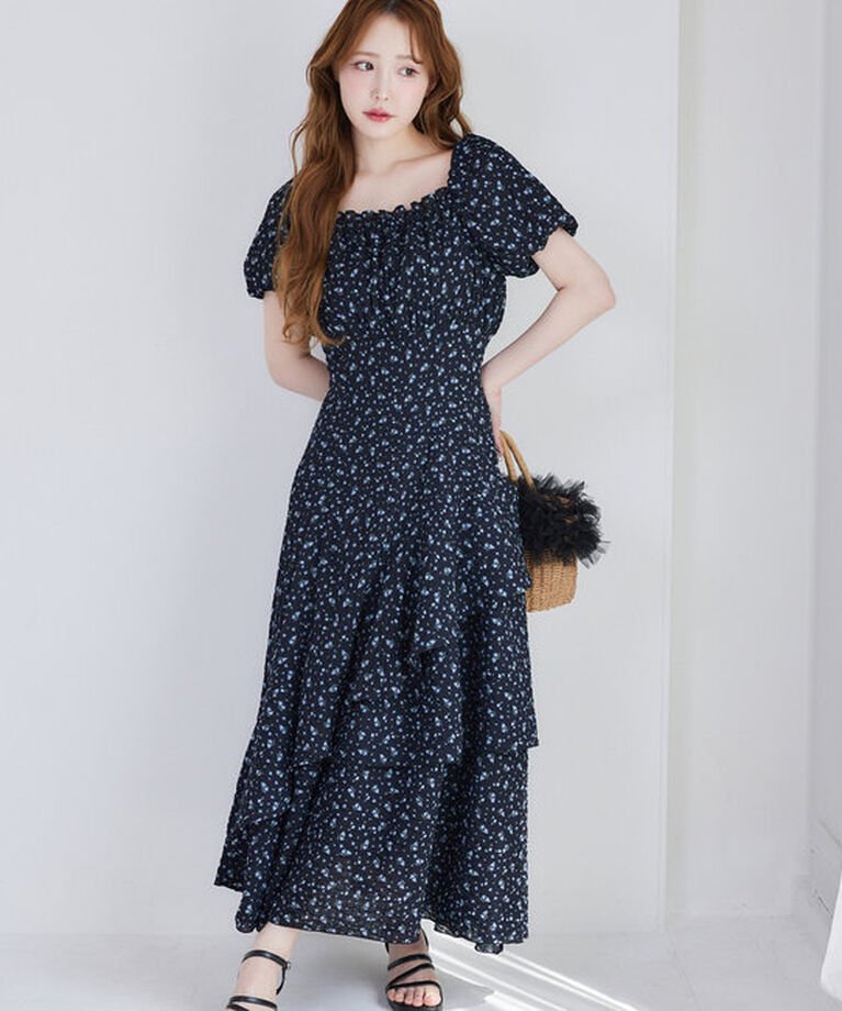  「【Black collection】イレヘムティアードロングワンピース」|ワンピース|