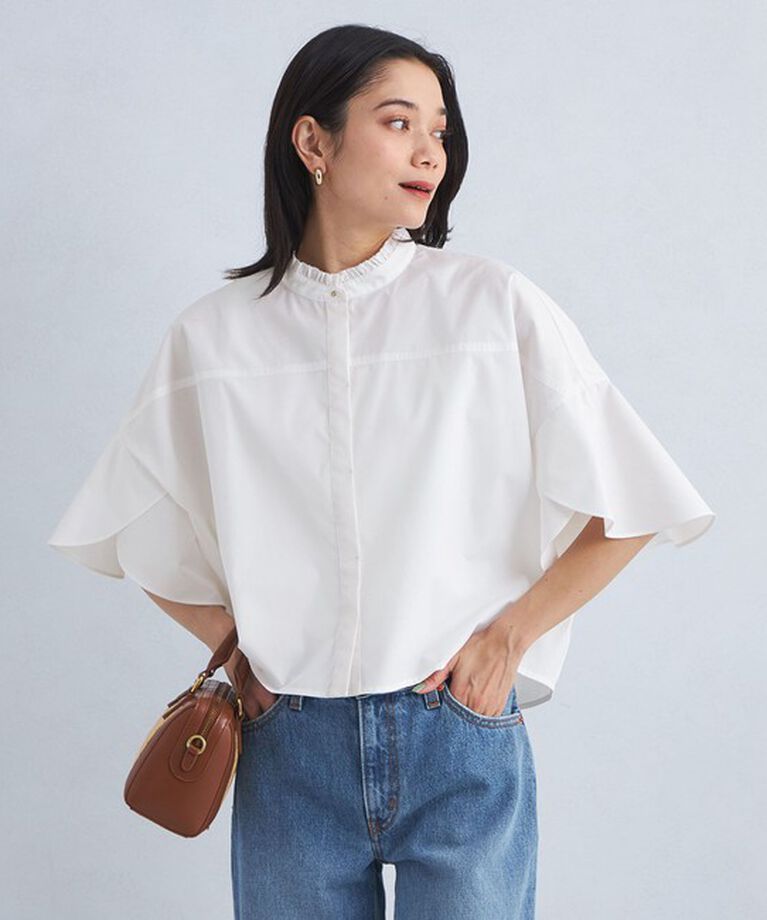 UNITED ARROWS green label relaxing「フレアスリーブ クロップド シャツ -マシンウォッシャブル・UVカット-」|シャツ・ブラウス|WHITE