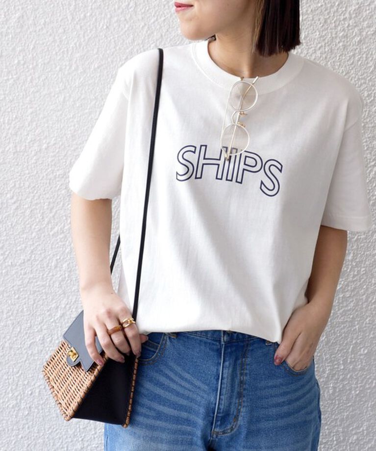 SHIPS for women「《一部追加予約》【WEB限定】 SHIPS ラウンド プリント ロゴ TEE」|Tシャツ・カットソー|ライトホワイト