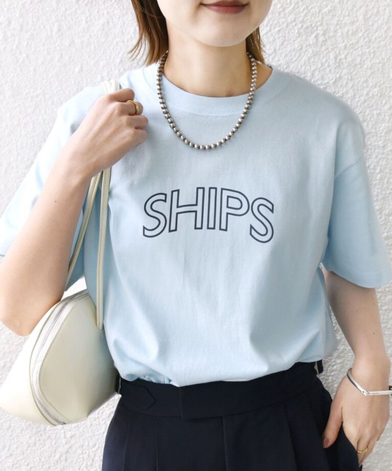SHIPS for women「《一部追加予約》【WEB限定】 SHIPS ラウンド プリント ロゴ TEE」|Tシャツ・カットソー|ライトブルー