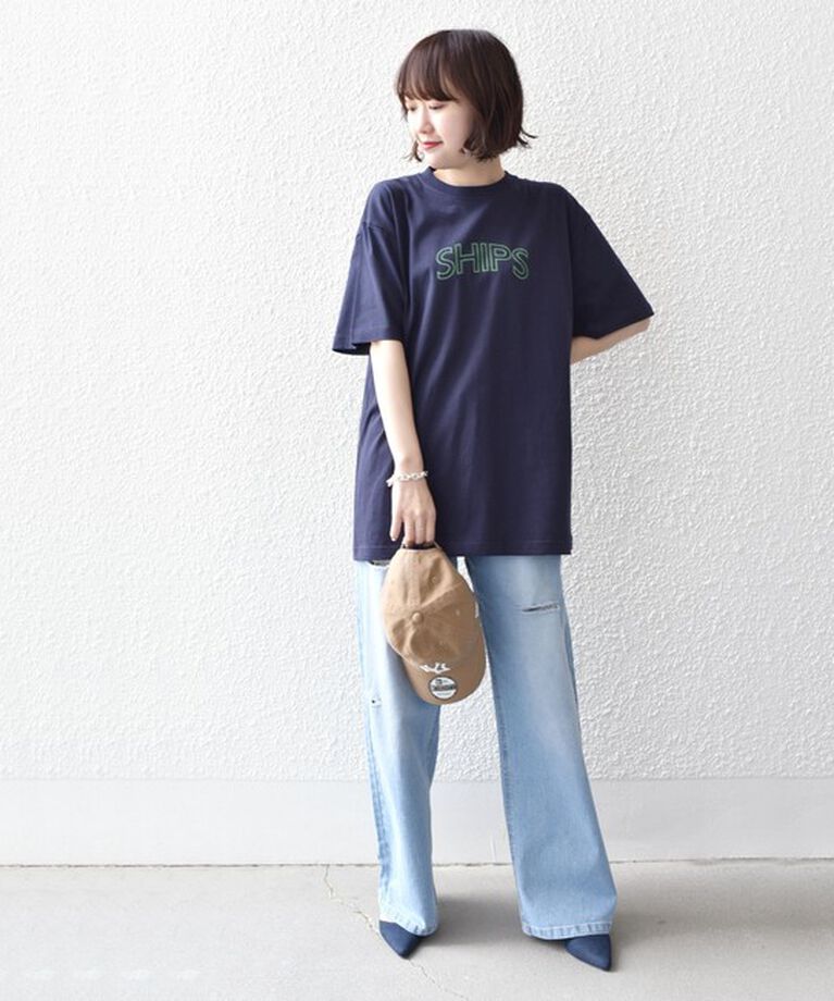 SHIPS for women「《一部追加予約》【WEB限定】 SHIPS ラウンド プリント ロゴ TEE」|Tシャツ・カットソー|