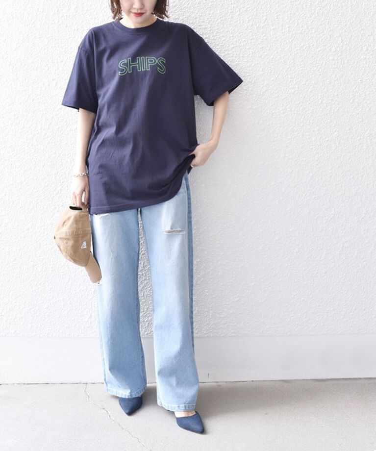 SHIPS for women「《一部追加予約》【WEB限定】 SHIPS ラウンド プリント ロゴ TEE」|Tシャツ・カットソー|