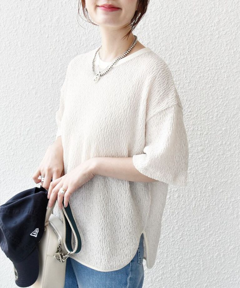 SHIPS for women「《一部追加予約》〈手洗い可能〉ランダム ブルーゼ ショート スリーブ プルオーバー」|Tシャツ・カットソー|ナチュラル