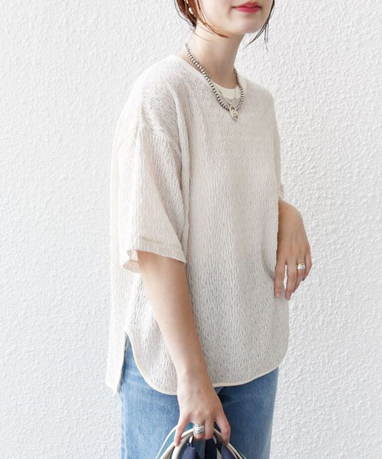 SHIPS for women「《一部追加予約》〈手洗い可能〉ランダム ブルーゼ ショート スリーブ プルオーバー」|Tシャツ・カットソー|