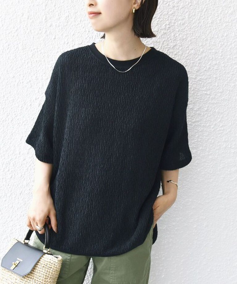 SHIPS for women「《一部追加予約》〈手洗い可能〉ランダム ブルーゼ ショート スリーブ プルオーバー」|Tシャツ・カットソー|ブラック