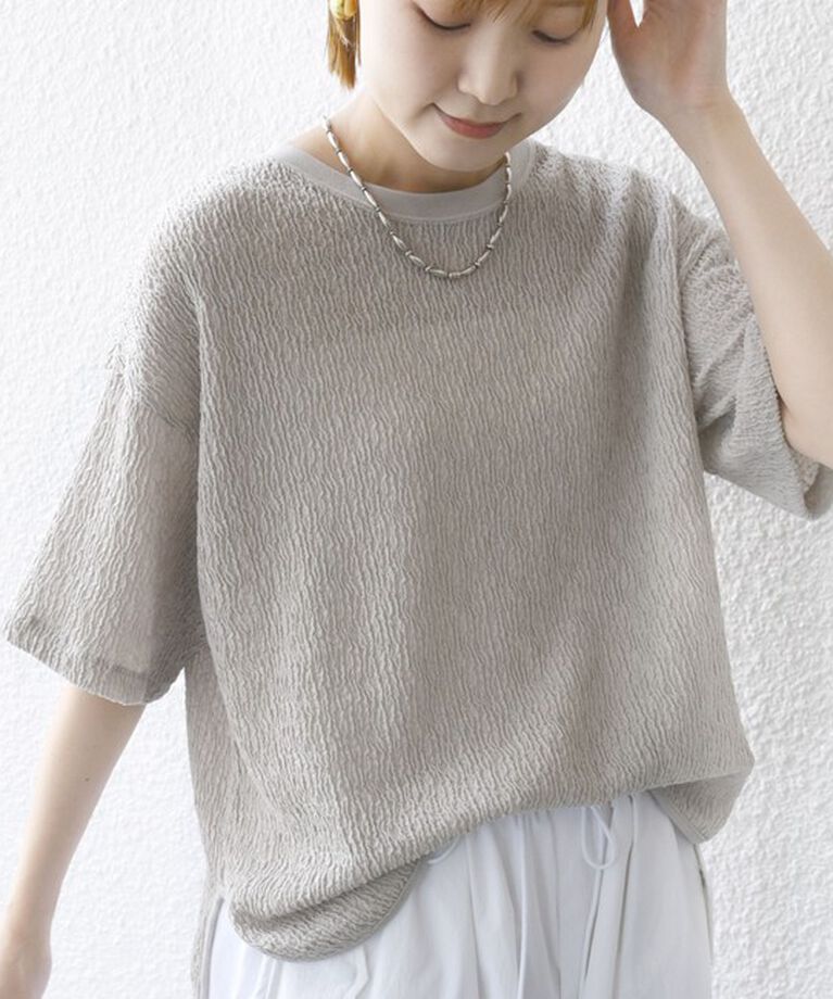SHIPS for women「《一部追加予約》〈手洗い可能〉ランダム ブルーゼ ショート スリーブ プルオーバー」|Tシャツ・カットソー|ベージュ