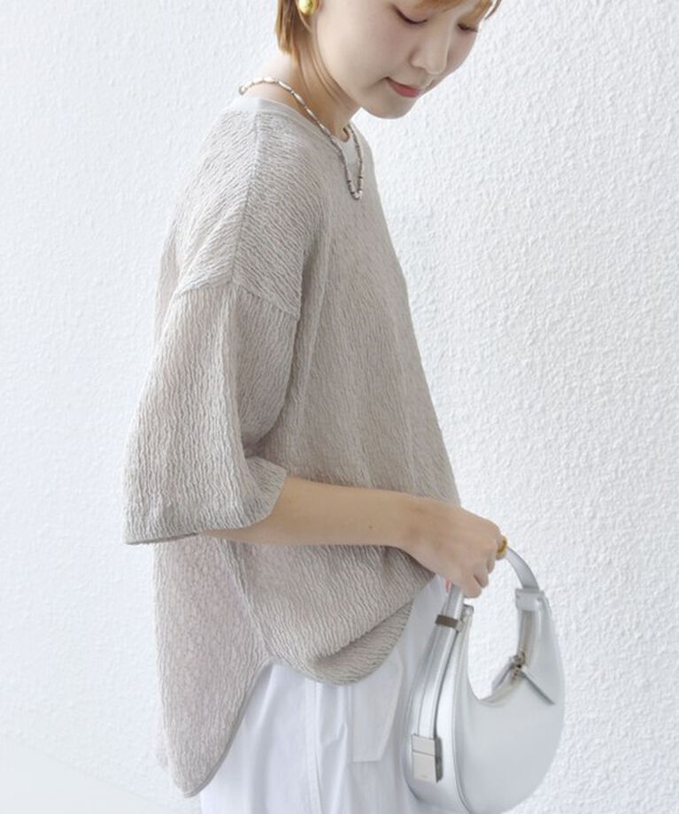 SHIPS for women「《一部追加予約》〈手洗い可能〉ランダム ブルーゼ ショート スリーブ プルオーバー」|Tシャツ・カットソー|