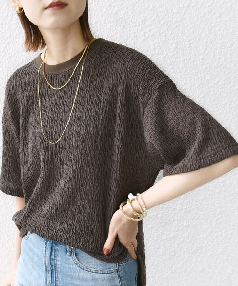 SHIPS for women「《一部追加予約》〈手洗い可能〉ランダム ブルーゼ ショート スリーブ プルオーバー」|Tシャツ・カットソー|ブラウン系