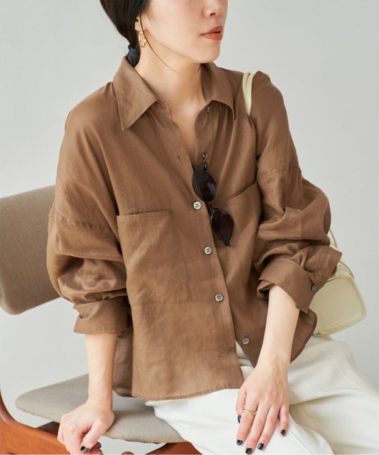 Plage「RAMIE LYOCELL CROPPED シャツ」|シャツ・ブラウス|ブラウン
