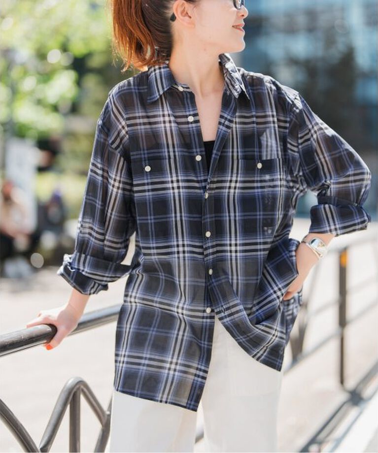 Spick and Span「《追加》コットンボイルチェックシャツ」|シャツ・ブラウス|