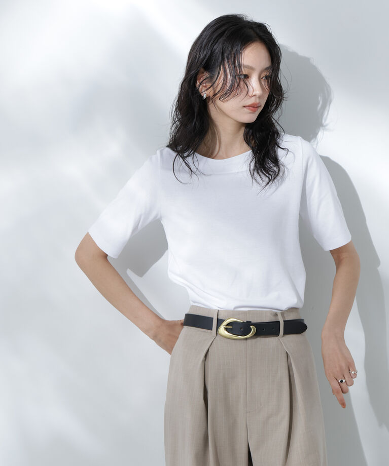 nano･universe「Anti Soaked(R) 汗染み防止ボートネックTシャツ」|Tシャツ・カットソー|ホワイト