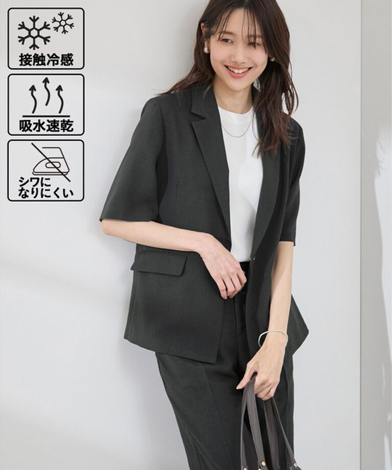 Rope’Picnic「【接触冷感・吸水速乾・防シワ】エフォートレス半袖ジャケット」|テーラードジャケット|チャコール