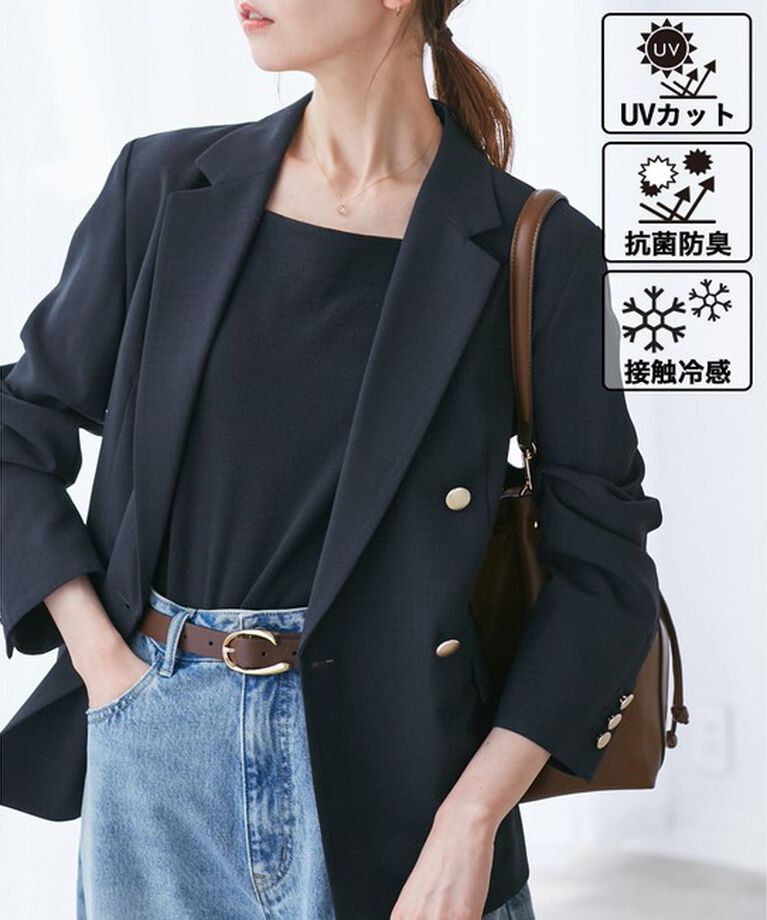 Rope’Picnic「【抗菌防臭・接触冷感・UVカット】カナパ金ボタンジャケット/通勤・セットアップ対応」|テーラードジャケット|ネイビー(40)