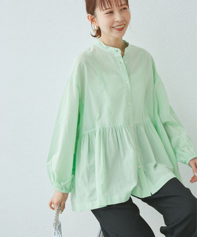 Rope’Picnic「【接触冷感・通気性】【サイズ追加】Comfy Shirt コンフィーシャツ/綿ボイルペプラムシャツ」|シャツ・ブラウス|