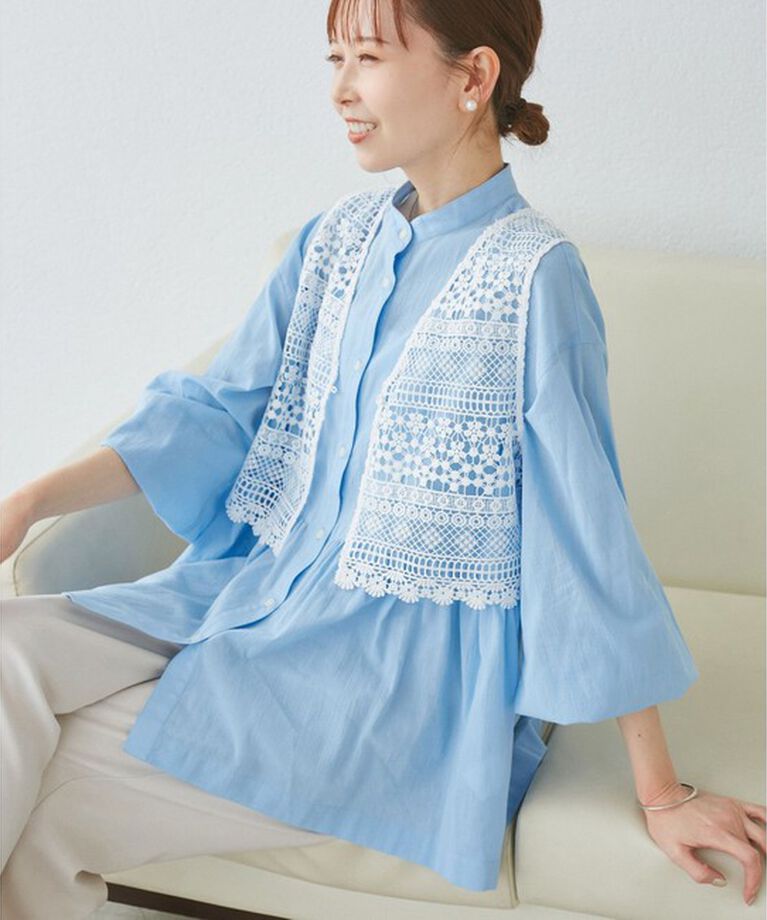 Rope’Picnic「【接触冷感・通気性】【サイズ追加】Comfy Shirt コンフィーシャツ/綿ボイルペプラムシャツ」|シャツ・ブラウス|