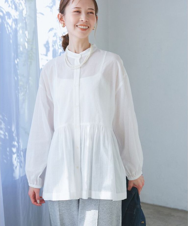 Rope’Picnic「【接触冷感・通気性】【サイズ追加】Comfy Shirt コンフィーシャツ/綿ボイルペプラムシャツ」|シャツ・ブラウス|