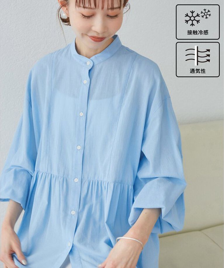 Rope’Picnic「【接触冷感・通気性】【サイズ追加】Comfy Shirt コンフィーシャツ/綿ボイルペプラムシャツ」|シャツ・ブラウス|サックス