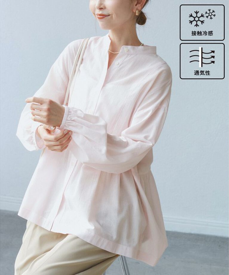 Rope’Picnic「【接触冷感・通気性】【サイズ追加】Comfy Shirt コンフィーシャツ/綿ボイルペプラムシャツ」|シャツ・ブラウス|ピンク