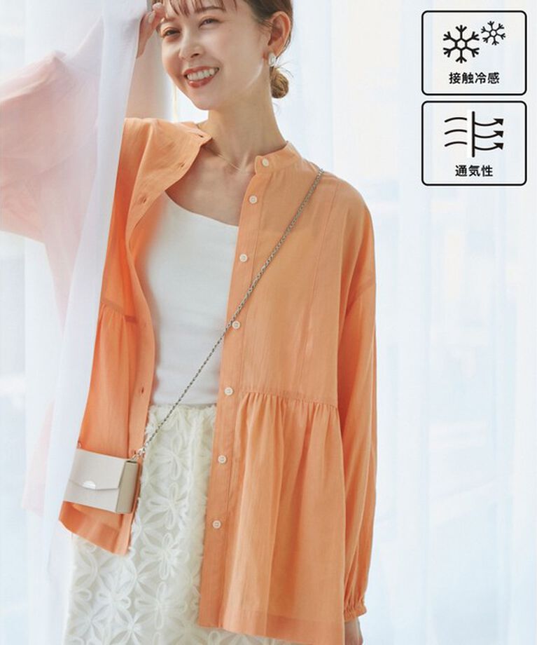 Rope’Picnic「【接触冷感・通気性】【サイズ追加】Comfy Shirt コンフィーシャツ/綿ボイルペプラムシャツ」|シャツ・ブラウス|オレンジ