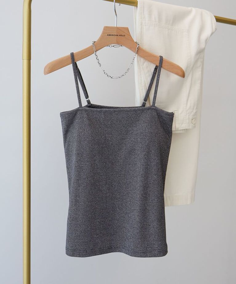 AMERICAN HOLIC「カップ付きラメリブキャミソール」|インナー|Charcoal Gray