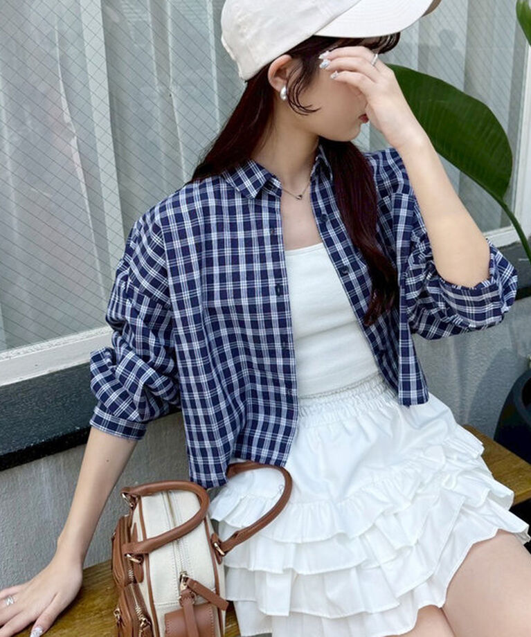  「ショートシャツ」|シャツ・ブラウス|ネイビー