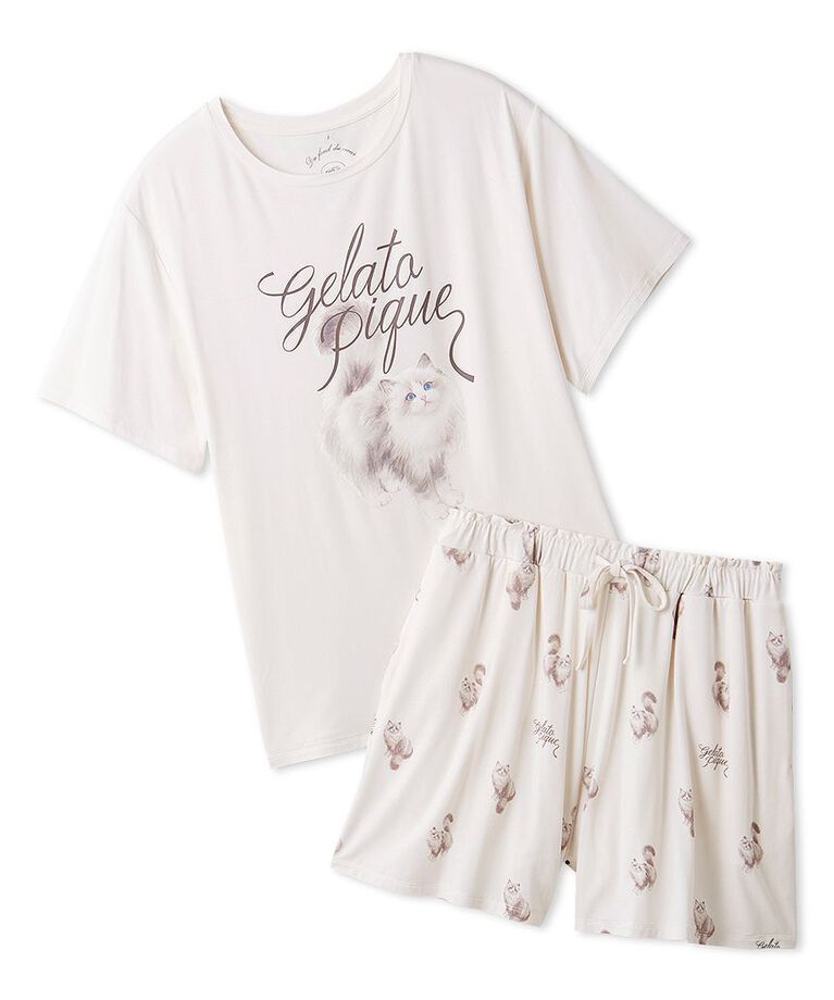 gelato pique「【ONLINE限定】CAT柄ワンポイントTシャツ&ショートパンツセット」|ルームウェア|