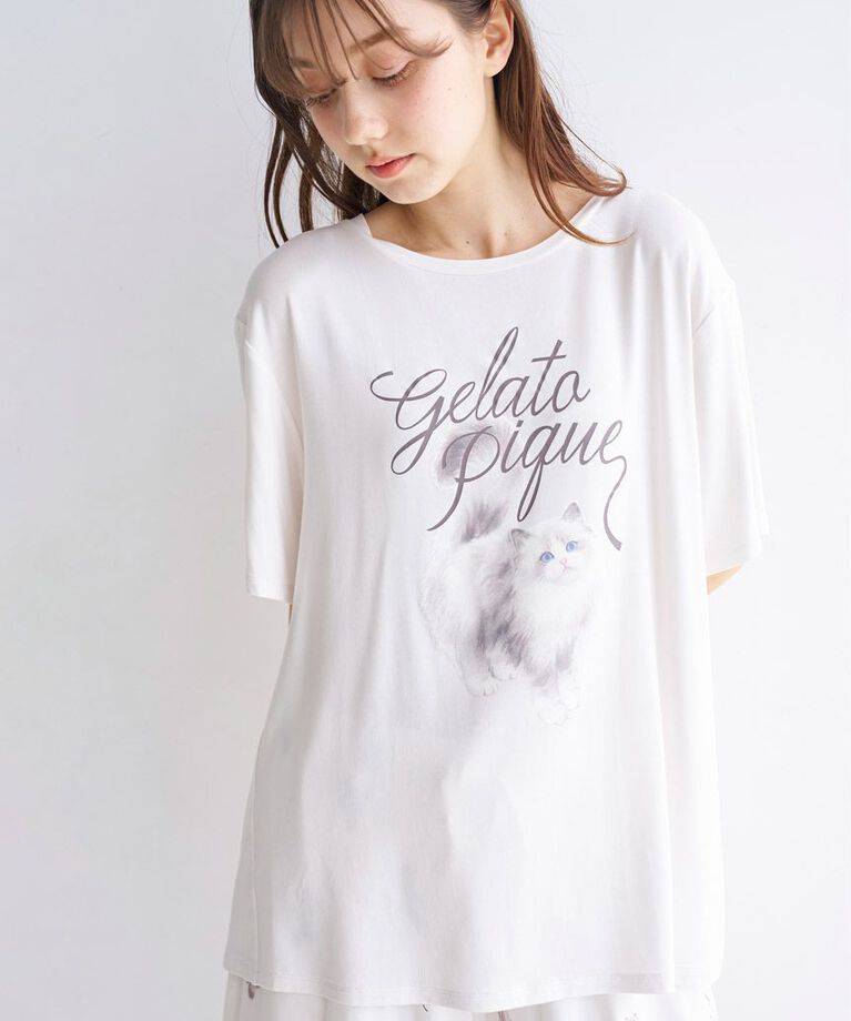 gelato pique「【ONLINE限定】CAT柄ワンポイントTシャツ&ショートパンツセット」|ルームウェア|