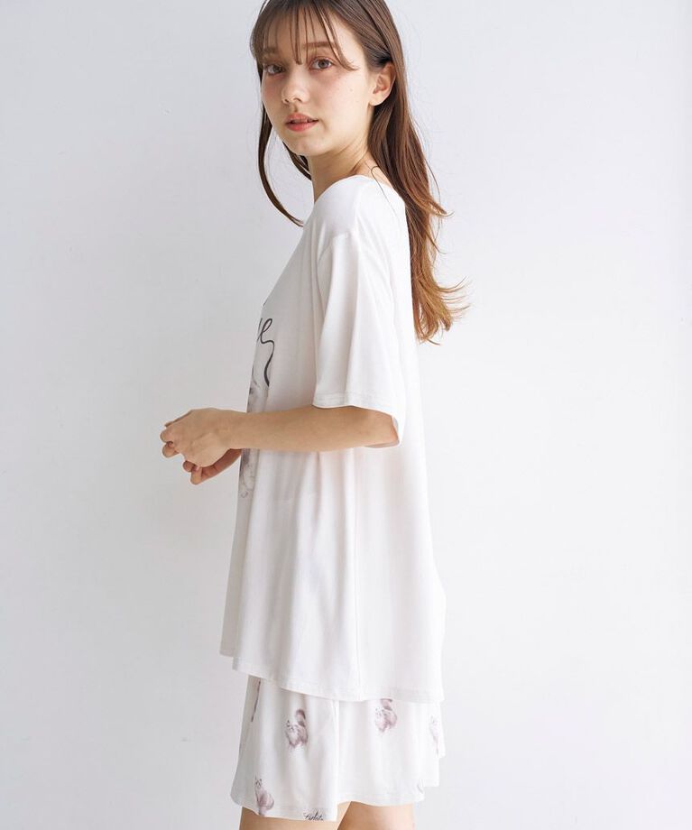 gelato pique「【ONLINE限定】CAT柄ワンポイントTシャツ&ショートパンツセット」|ルームウェア|