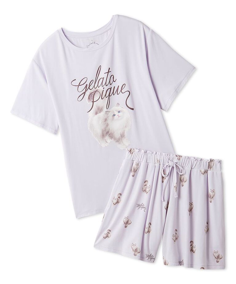 gelato pique「【ONLINE限定】CAT柄ワンポイントTシャツ&ショートパンツセット」|ルームウェア|LAV