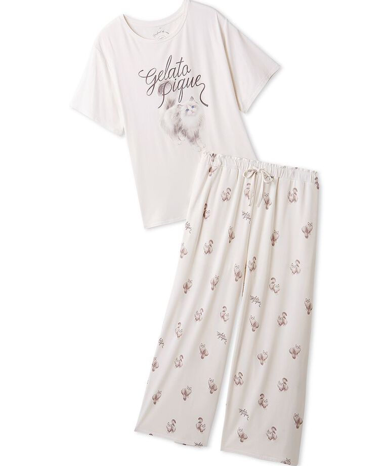 gelato pique「【ONLINE限定】CAT柄ワンポイントTシャツ&ロングパンツセット」|ルームウェア|IVR