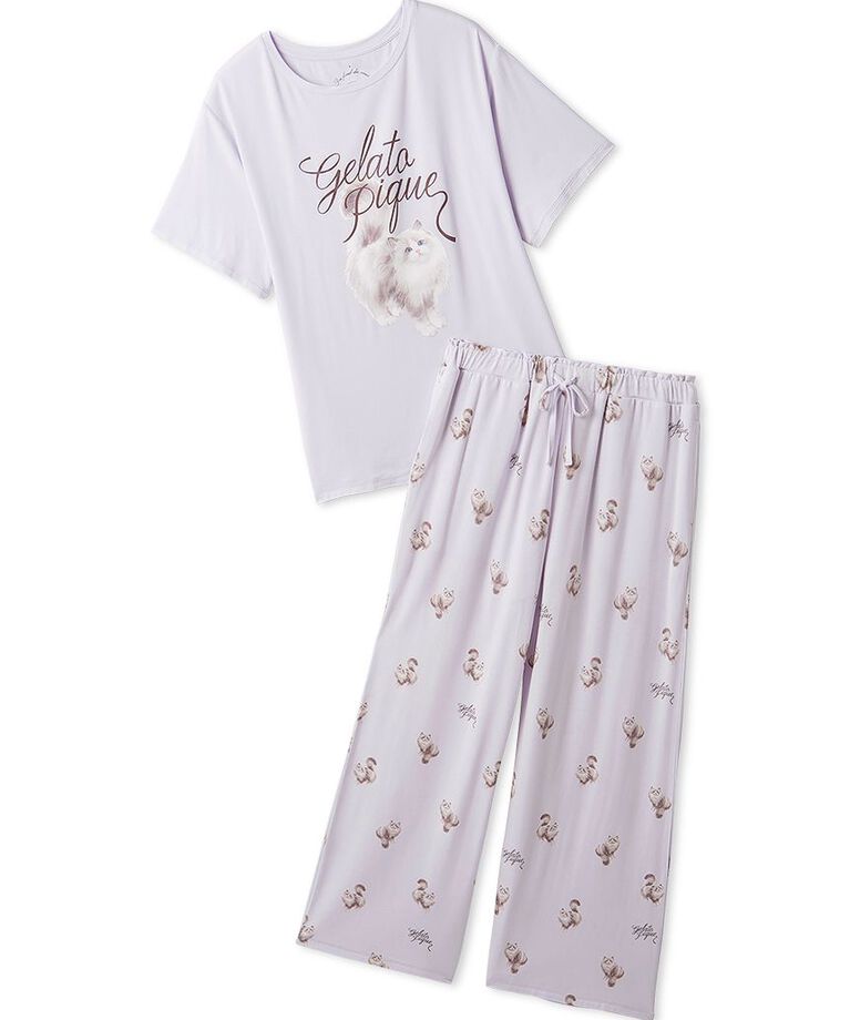 gelato pique「【ONLINE限定】CAT柄ワンポイントTシャツ&ロングパンツセット」|ルームウェア|