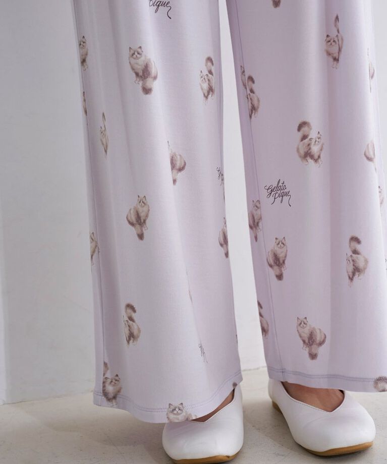 gelato pique「【ONLINE限定】CAT柄ワンポイントTシャツ&ロングパンツセット」|ルームウェア|
