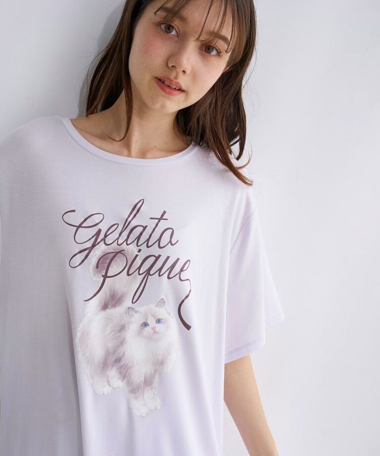 gelato pique「【ONLINE限定】CAT柄ワンポイントTシャツ&ロングパンツセット」|ルームウェア|