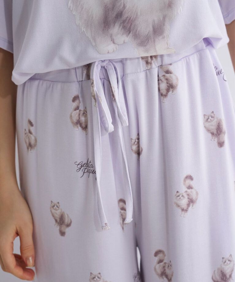 gelato pique「【ONLINE限定】CAT柄ワンポイントTシャツ&ロングパンツセット」|ルームウェア|