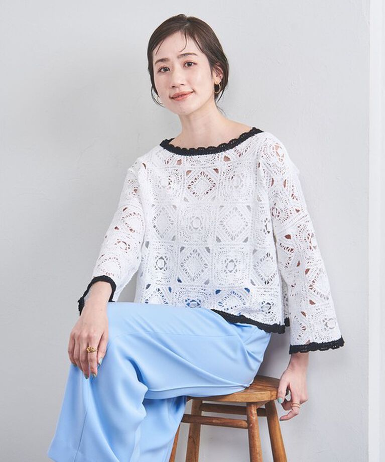 UNITED ARROWS「クロッシー エンブロイダリー ニットプルオーバー」|ニット・セーター|OFF WHITE