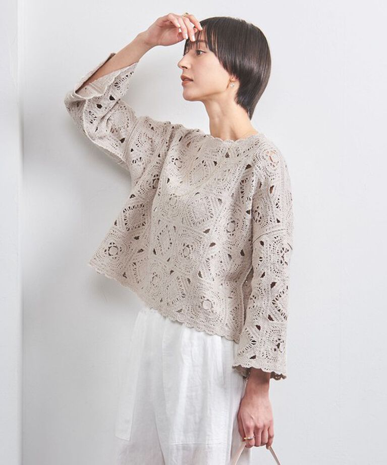 UNITED ARROWS「クロッシー エンブロイダリー ニットプルオーバー」|ニット・セーター|NATURAL
