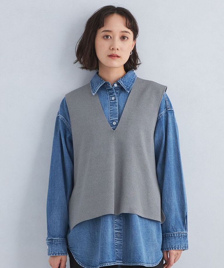 UNITED ARROWS green label relaxing「DEEP ディープ Vネック ニット Aライン ベスト -ウォッシャブル-」|ベスト・ジレ|MD.GRAY