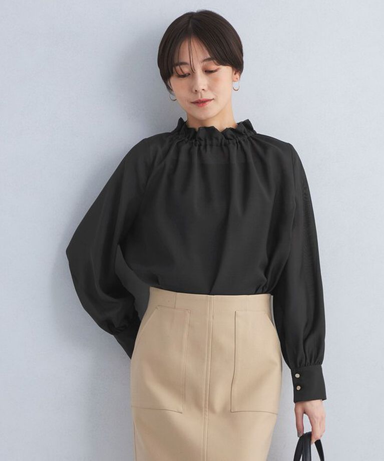 UNITED ARROWS green label relaxing「シアー ネック フリル 2WAY ブラウス」|シャツ・ブラウス|BLACK